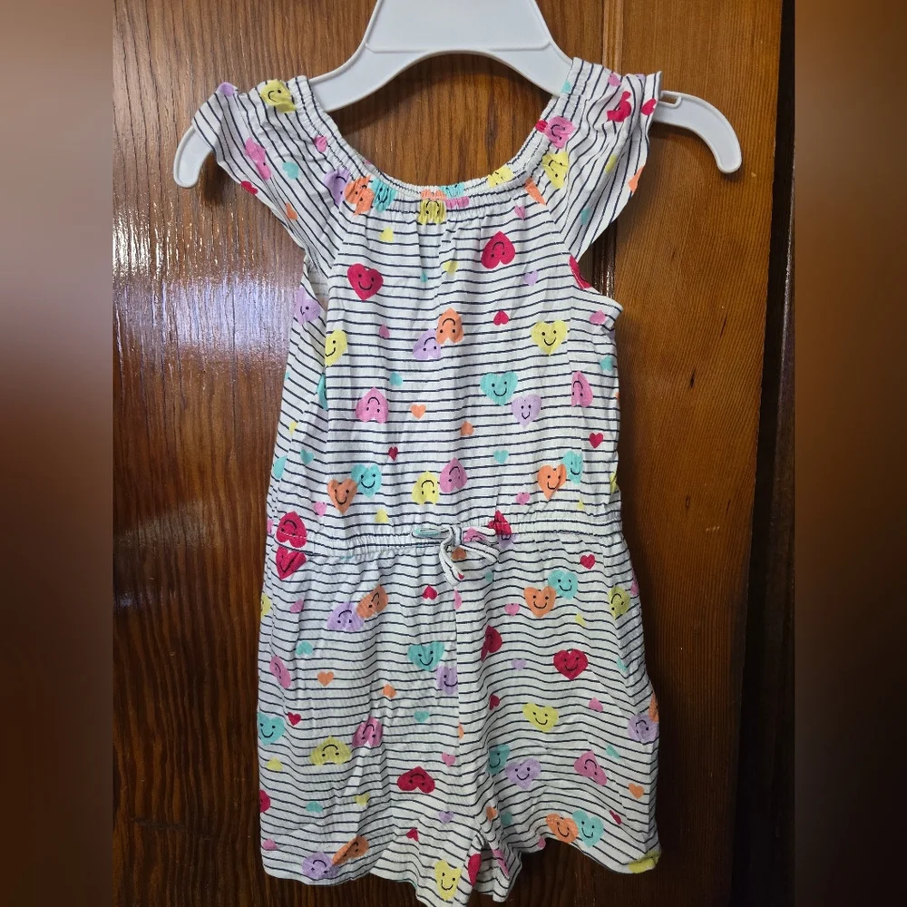 Girls Primark Striped Heart Romper Size 4-5